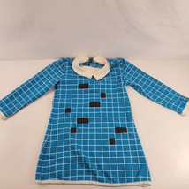 Girls Dress Blue Mod Check Pattern Black &amp; White Collar 1970s 1960s Size 4-5 Vtg - £19.02 GBP