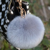 Pom Pom Fur Grey Charm Handbag Keyring Soft Furry DISCOUNT **SALE** UK S... - £4.41 GBP