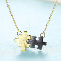 Puzzle Necklace Couple S925 Silver Pendant Clavicle Chain Necklace Unique Design - £8.79 GBP