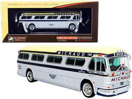 1959 GM PD4104 Motorcoach Bus Boston Michaud Lines Silver Cream w Dark Blue Stri - £40.34 GBP