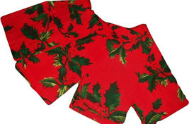 Zina Vasi Set 4 Cotton Red Napkins Green Holly Leaves &amp; Berries Christmas Unused - £10.15 GBP