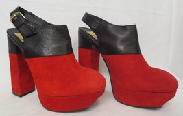 Dolce Vita Womens Red Suede Black Leather Platform Chunky heels ankle strap shoe - £51.11 GBP