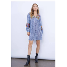 New Anthropologie Bhanuni by Jyoti Linne Embroidered Tunic Dress $198 SMALL Blue - £56.28 GBP