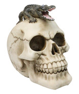 Ossuary Macabre Gothic Jointed Skull with Perching Crocodile Gator Figurine - $479.68 MXN