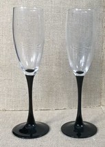 Vintage Black Stem Champagne Flutes Glass Set Stemware Mid Century Modern - £9.49 GBP