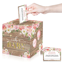 Floral Diaper Raffle Tickets 50 Pcs with Card Box Baby Shower Holder Decorations - £15.22 GBP