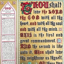 Ten Commandments Gold Tone 1872 Lithograph Victorian Religious Art DWAA6 - £196.64 GBP