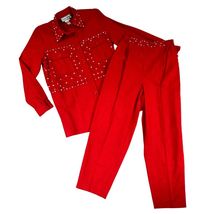 VTG 80s 90s Diane Gilman Red Rhinestone Power Set Shoulder Pads Glam Lou... - €76,52 EUR