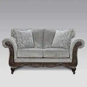 Roundhill Furniture Hernen Carved Wood Frame Loveseat, Gray - £1,217.66 GBP