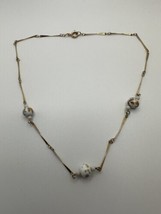 Vintage Gold Tone Porcelain Flower Bead Necklace 16&quot; NB10 - $14.85