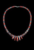 Santo Domingo Style Sterling Turquoise Red Spiny Oyster Beaded Jacla Necklace - £127.88 GBP