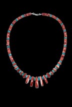 Santo Domingo Style Sterling Turquoise Red Spiny Oyster Beaded Jacla Nec... - $159.99