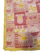 HM Baby Nursery Blanket Yellow Pink Ducks Baby Clothes Crochet Yarn Trim 41&quot;x43&quot; - £10.97 GBP