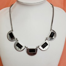 White House Black Market Black Crystal Silver Choker Statement Collar Necklace - £18.34 GBP