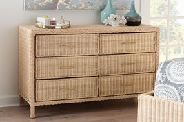 Prunella Japandi Sun-Bleached Braided Rattan 6-Drawer Dresser - $15,520.05 MXN
