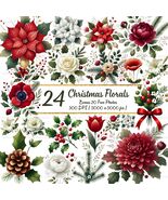 24 Christmas Watercolor Floral Clipart Bundle | Holiday Poinsettia, Holl... - $1.75