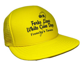 Vintage Lions Club Hat Cap Snap Back Yellow Mesh Trucker 90s White Cane Day Mens - £15.89 GBP