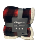 Eddie Bauer Full/Queen Canyon Plaid Ultra-Plush Sherpa Blanket Black &amp; R... - $54.99