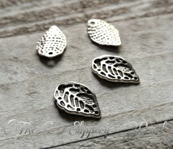 10 Leaf Charms Antique Silver Tone Leaves Pendants Nature Tree 16mm - £1.78 GBP