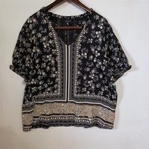 Lucky Brand Boho Short Sleeve Blouse Top Women&#39;s 1X Black White Floral - $272.80 MXN