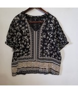 Lucky Brand Boho Short Sleeve Blouse Top Women&#39;s 1X Black White Floral - $272.80 MXN