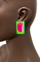 1.5/8 Long 70s Psychedelic Style Neon Pink Green Fun Casual Clip On Earrings - £10.23 GBP