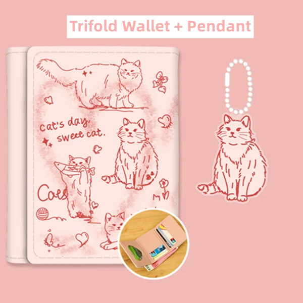 Women Kawaii Cute Cat Wallet Girl Pink Money Bags Purse Anime Large Capacity Car - $72.74