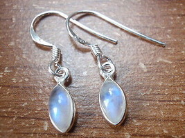 Very Small Moonstone Blue Iridescent Marquise Sterling Silver Dangle Earrings - £7.06 GBP