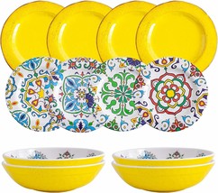 Melamine Dinnerware Set 12 Pcs Floral Pattern Tableware Plates Bowls Dish Set Di - £52.70 GBP
