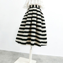 Black White Striped Pleated Midi Skirt Winter Women Plus Size Wool Pleated Skirt image 2