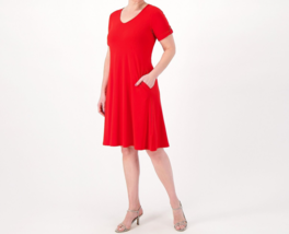 Susan Graver Every Day Pet Liquid Knit A-Line Roll Sleeve DressLipstick Red,PS - £27.65 GBP