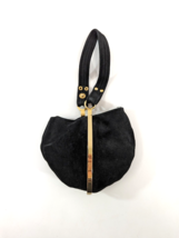 Goldco Italy Suede Sac Purse Clutch Handbag Black Small Bag Gold Metal H... - $29.02