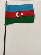 New Azerbaijan Mini Desk Flag - Black Wood Stick Gold Top 4” X 6” - $5.00