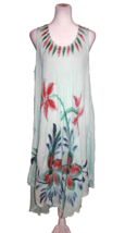 Boho Tank Dress Swim Cover Up Aquamarine Floral Midi Free Size OS One Si... - £17.69 GBP