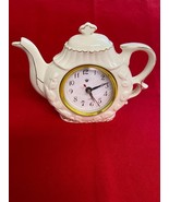 Vintage White Porcelain Gold Trim Teapot Desk Clock 6&quot; x 7&quot; w Second Hand - $261.90 MXN