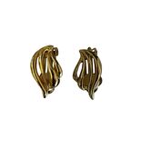 Vintage Gold Tone Abstract Ribbon Clip On Earrings Sculptural Swirl - $22.50