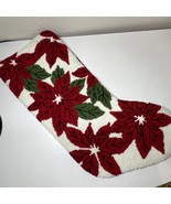 Sugar Plum Dreams Hooked Poinsettia Christmas Stocking Embellished 19.5&quot; - $32.06 CAD