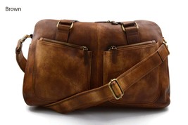Brown washed leather travel bag leather duffle bag leather small duffel genuine  - £234.55 GBP