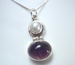 Amethyst Oval and Cultured Pearl 925 Sterling Silver Pendant - £7.90 GBP
