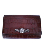 Brighton Brown Croc Embossed Leather Large Checkbook ID Wallet Clutch Ba... - £33.81 GBP