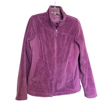 L.L Bean Womens Jacket Purple Large Fleece Floral Long Sleeve Pockets Full Zip - £19.78 GBP