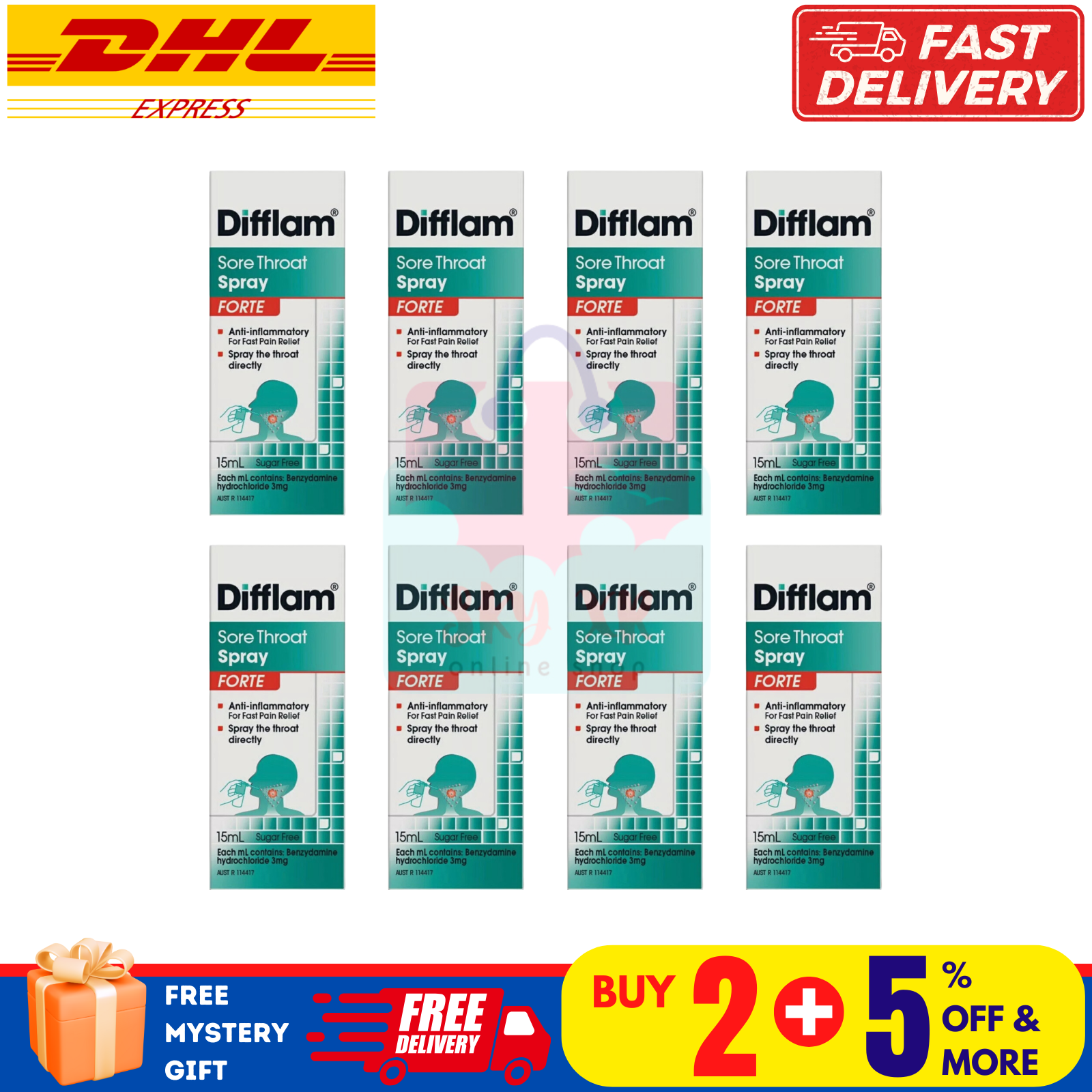 8 X Difflam Forte 15ml Anti-Inflammatory Throat Spray For Fast Pain Relief - $135.14