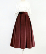 Winter PURPLE Midi Pleated Skirt Women Plus Size Velvet Pleated Midi Skirt image 9