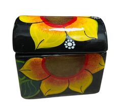 Hand Painted Talavera Redware Pottery Trinket Box SUNFLOWERS - $23.56
