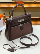 women handbag kelly lakis 28cm bag canvas leather high quality bag brown... - £229.35 GBP