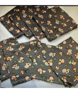 Vintage set 8 mushroom napkins psychedelic black polka dot orange green ... - $25.74