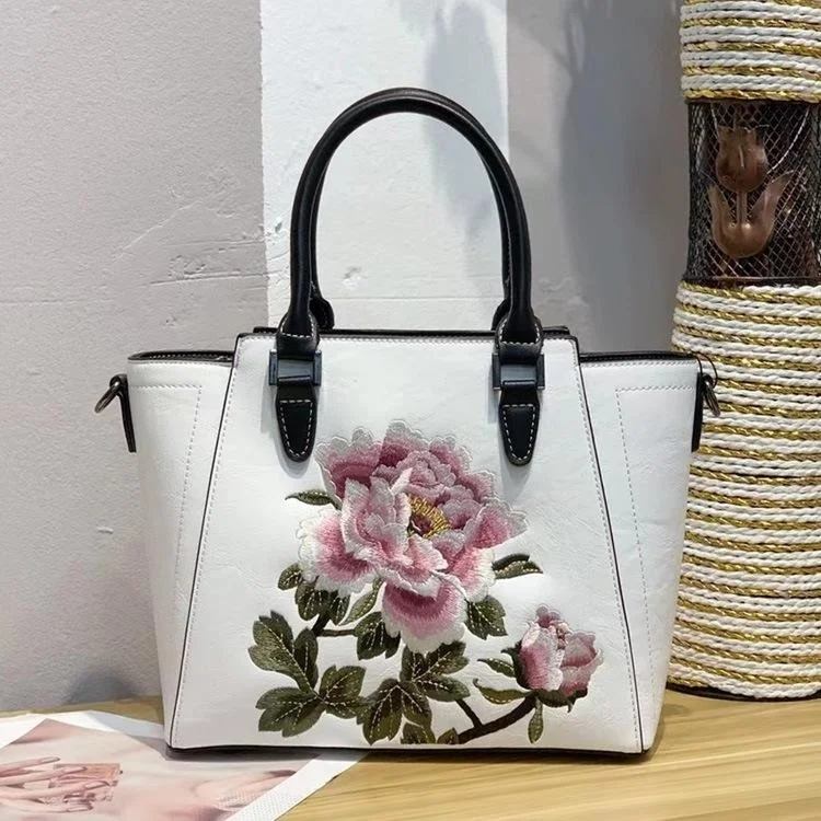  Women&#39;s Shoulder Bag Leather Hand Bags For Women 2024  Embroidery Flower Ladies - £64.06 GBP