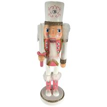 White and Pink Soldier with Sword Wood Nutcracker Christmas Decoration 1... - $25.72