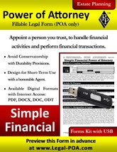 Simple Financial Power of Attorney - Form &amp; USB ( Legal Kit ) - $12.49