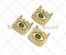 CZ Micro Pave Green Evil Eye On Square Shape Pendant,18K Gold Filled Evil Eye - $5.50